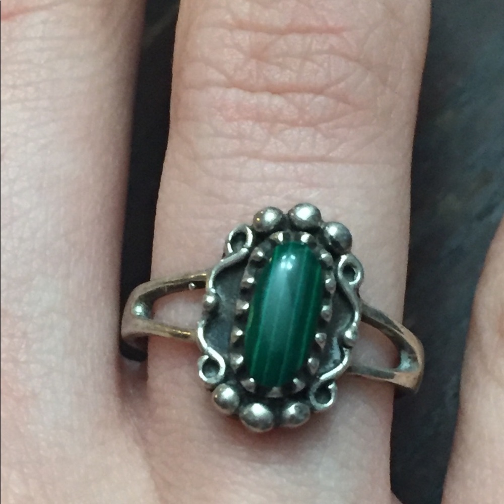 925 Malachite Signed Sterling Silver Ring - image 1